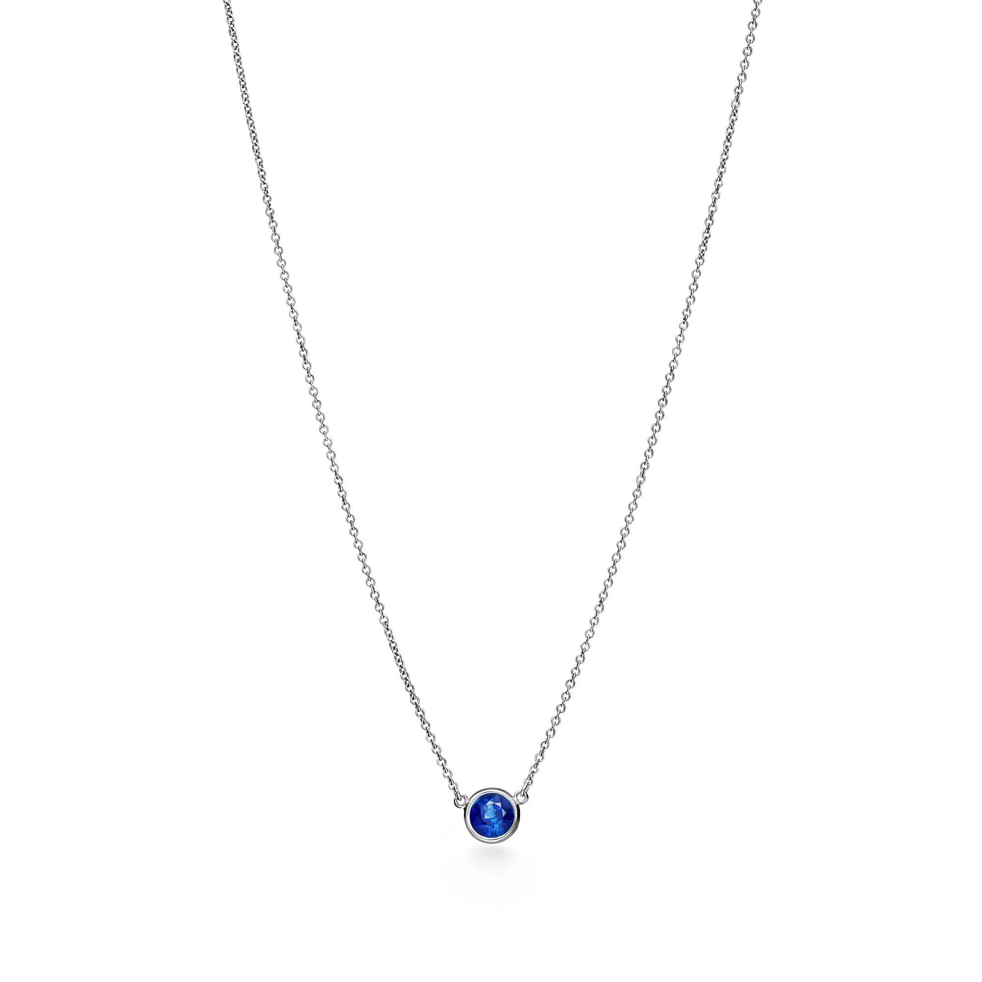 Carave Paris Blue Sapphire Solitaire Bezel Necklace in Silver