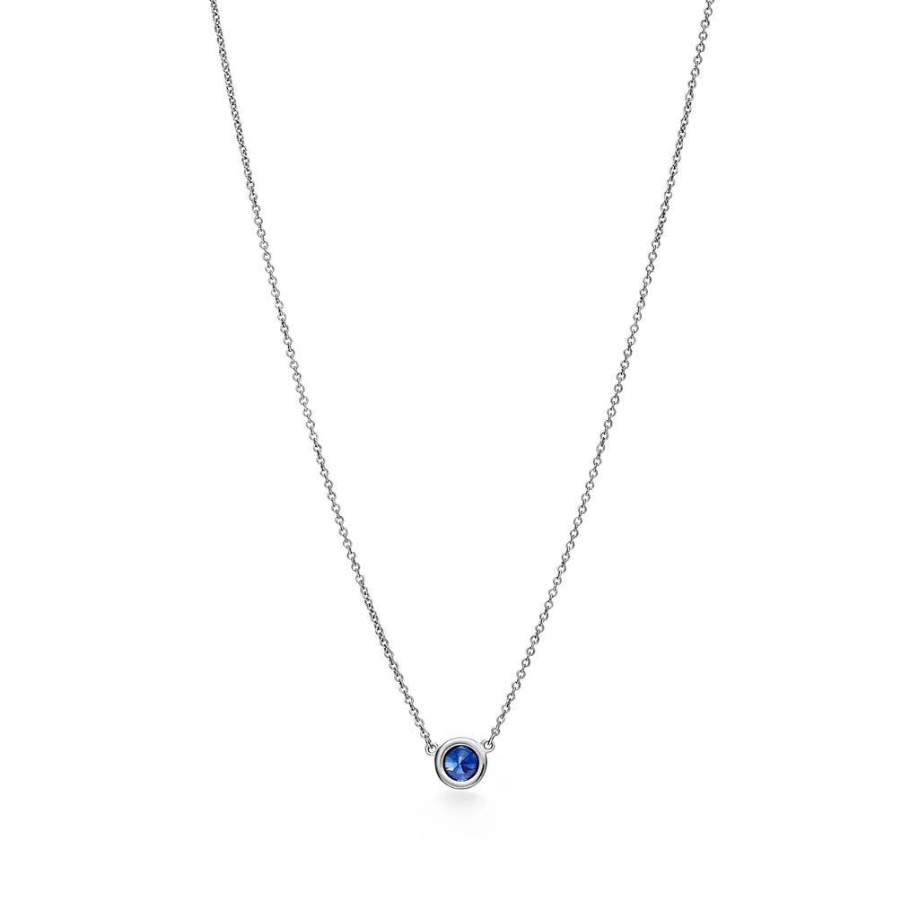 Carave Paris Blue Sapphire Solitaire Bezel Necklace in Silver