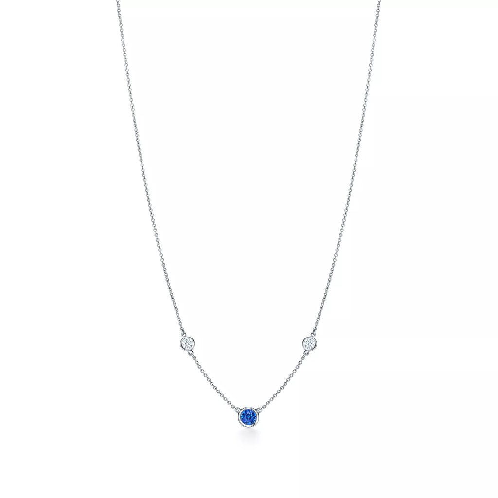 Carave Paris Blue Sapphire & Diamond Bezel Station Necklace in Silver
