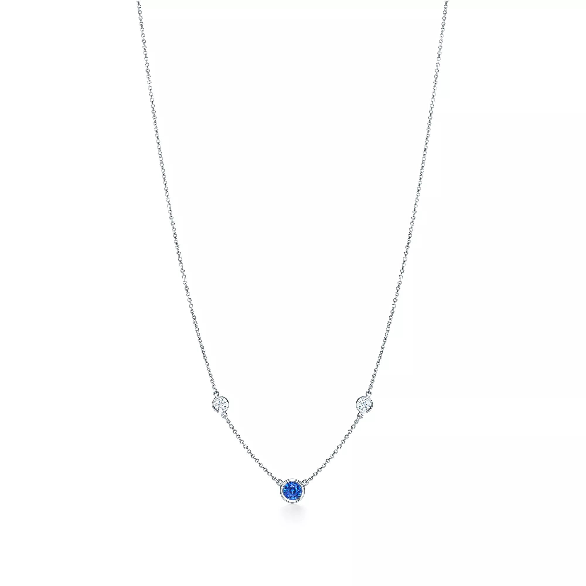 Carave Paris Blue Sapphire & Diamond Bezel Station Necklace in Silver