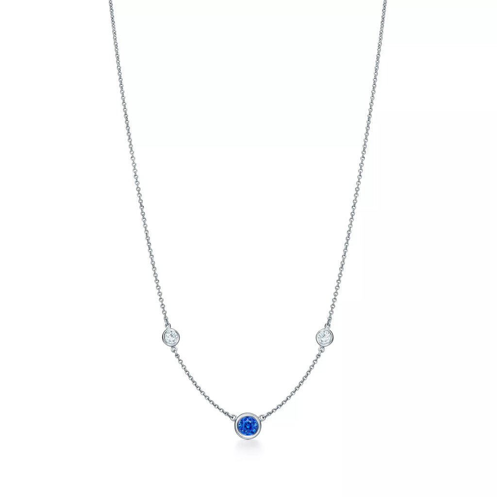 Carave Paris Blue Sapphire & Diamond Bezel Station Necklace in Silver