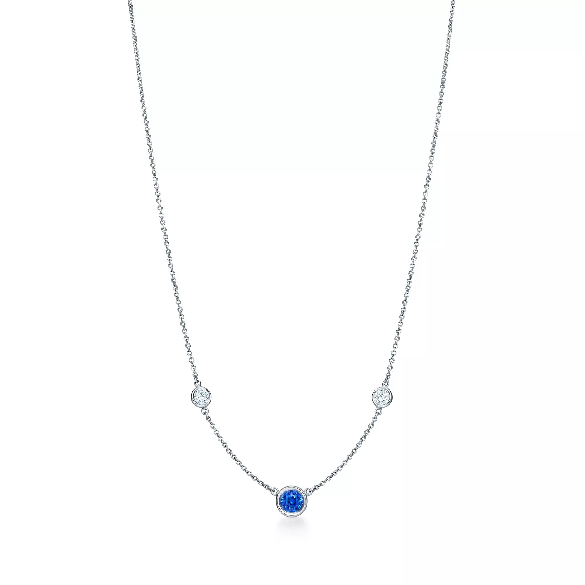 Carave Paris Blue Sapphire & Diamond Bezel Station Necklace in Silver