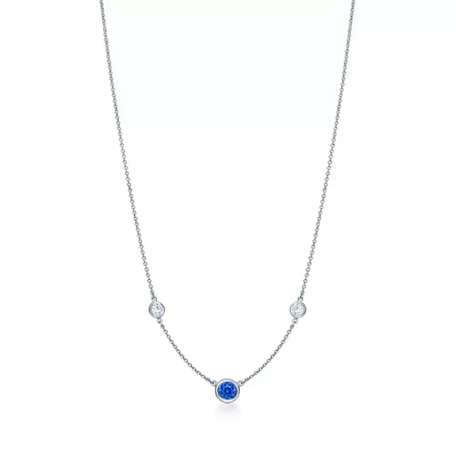 Carave Paris Blue Sapphire & Diamond Bezel Station Necklace in Silver