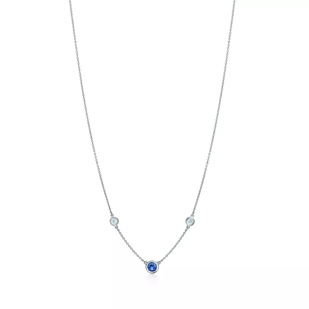 Carave Paris Blue Sapphire & Diamond Bezel Station Necklace in Silver