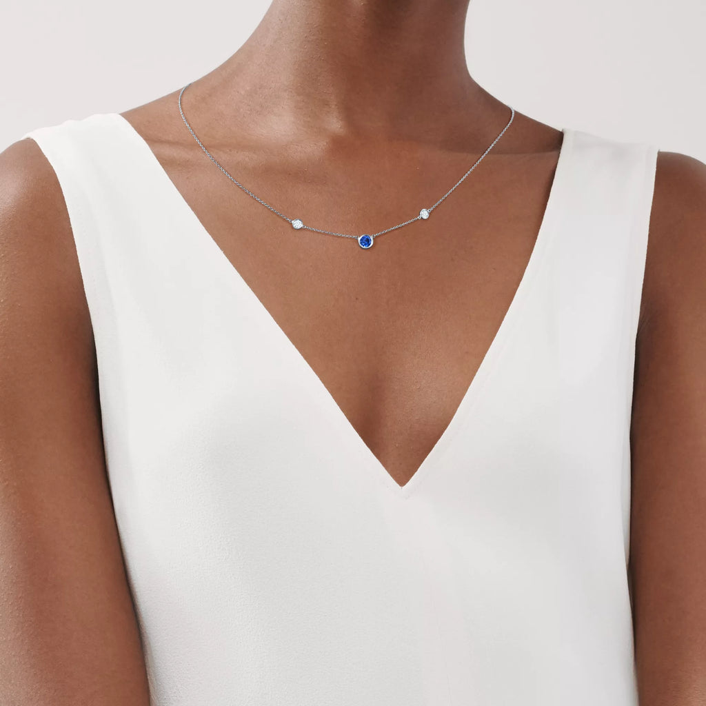 Carave Paris Blue Sapphire & Diamond Bezel Station Necklace in Silver