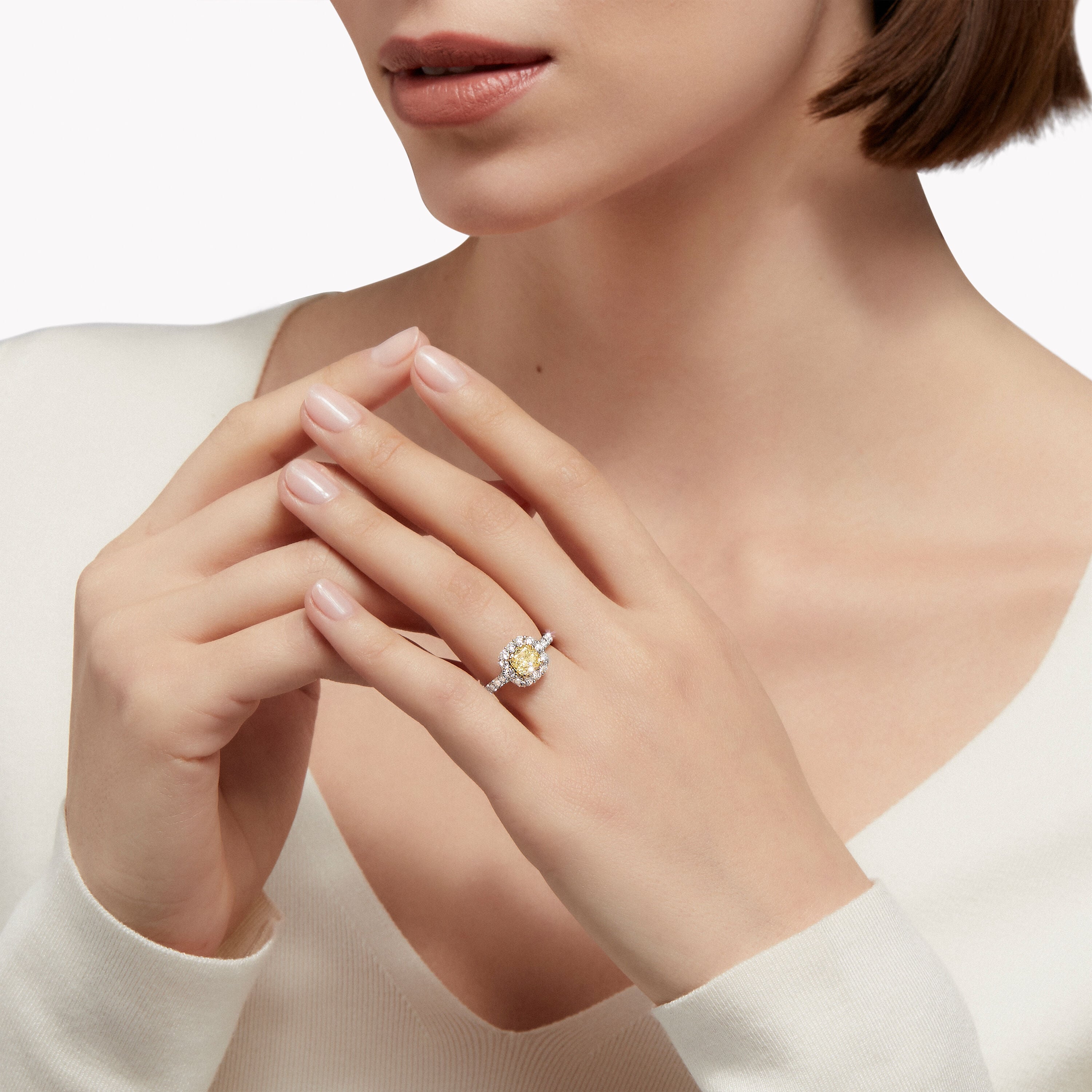 Carave Paris Yellow Cushion Halo Diamond Ring