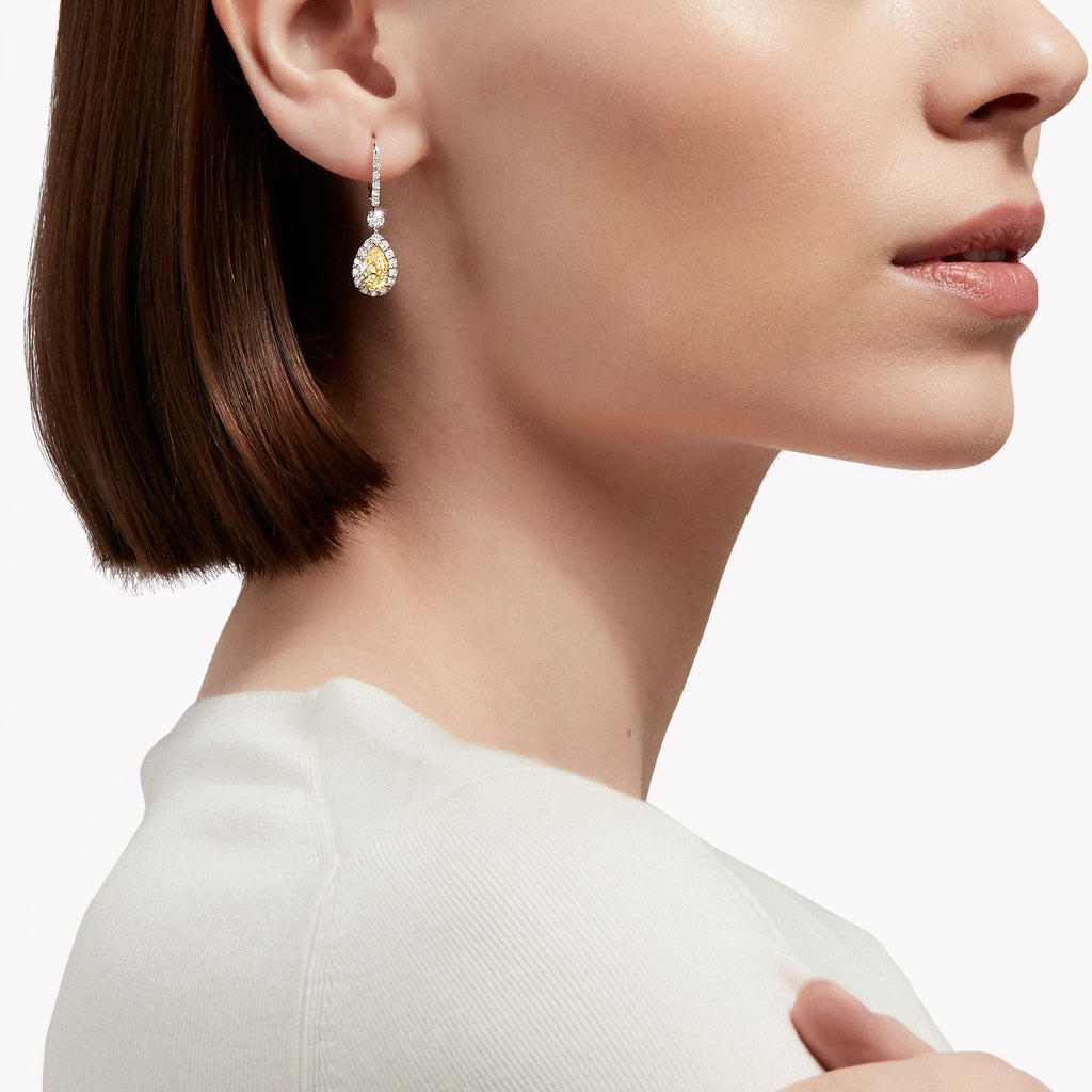 Carave Paris Yellow Pear Drop Diamond Earrings
