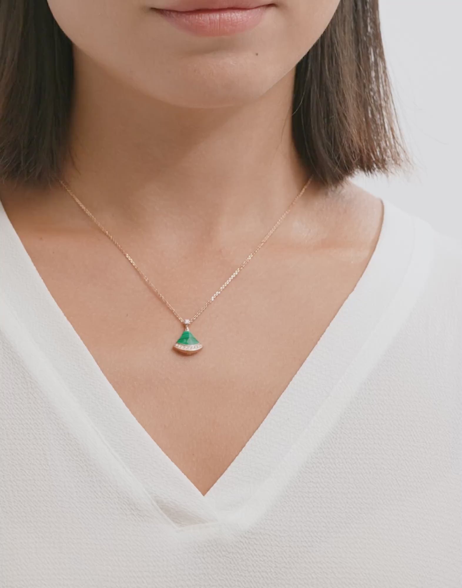 Carave Paris Diva Fan Malachite Diamond Pendant Necklace in Rose Gold