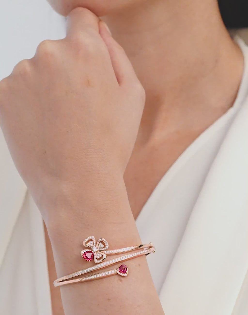 Carave Paris Pink Gemstone Floral Wrap Bangle