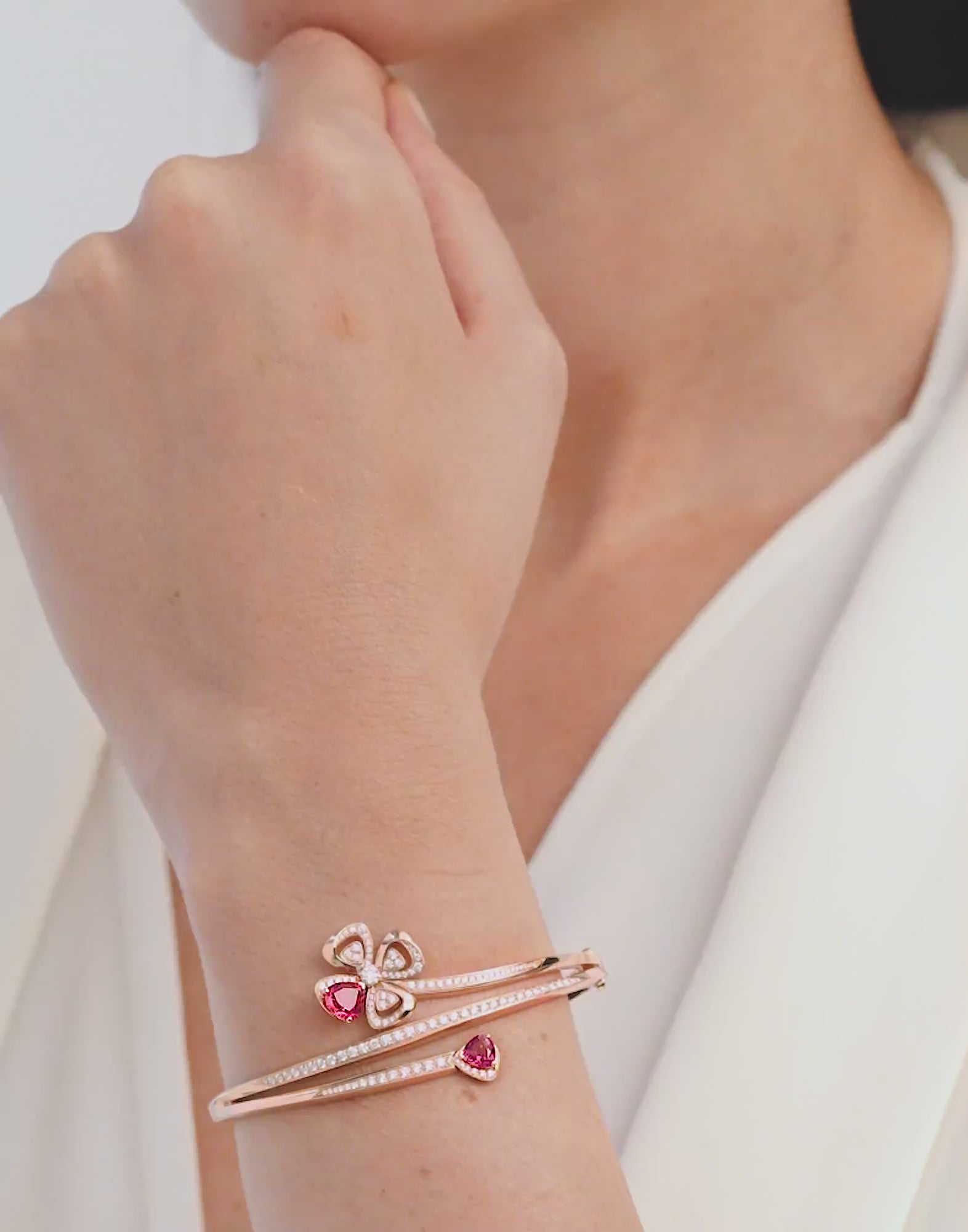 Carave Paris Pink Gemstone Floral Wrap Bangle