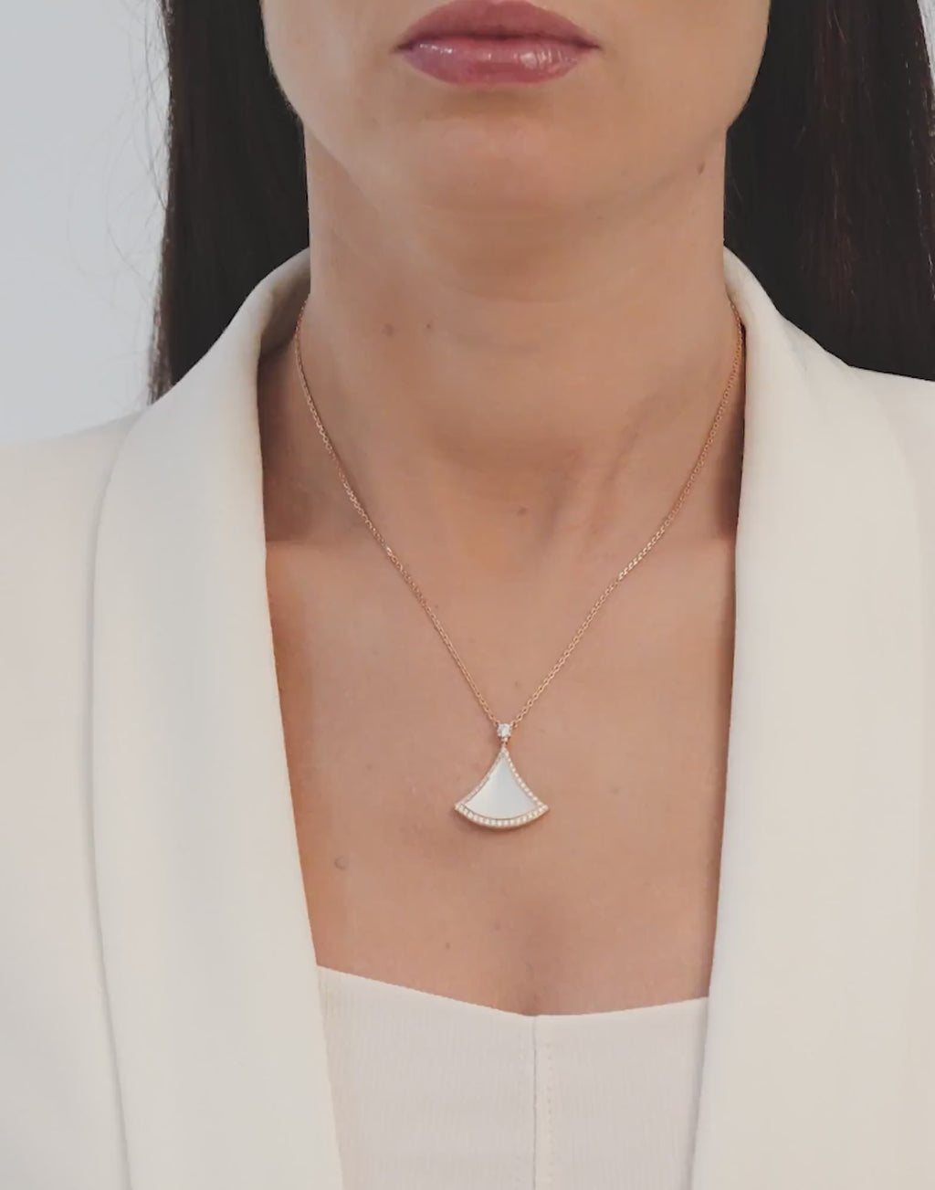 Carave Paris Pavé Mother of Pearl Fan Pendant Necklace