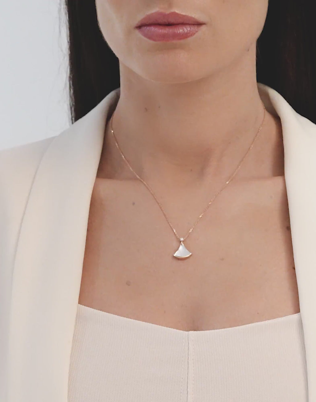 Carave Paris Diva Fan Onyx Diamond Pendant Necklace in Rose Gold