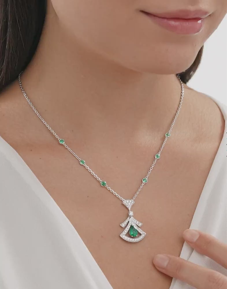 Carave Paris Emerald Fan Diamond Pendant Necklace