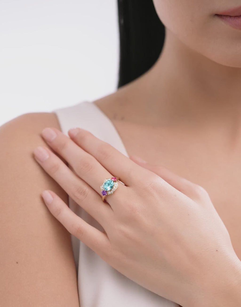 Carave Paris Multicolor Gemstone Diamond Ring Rose Gold