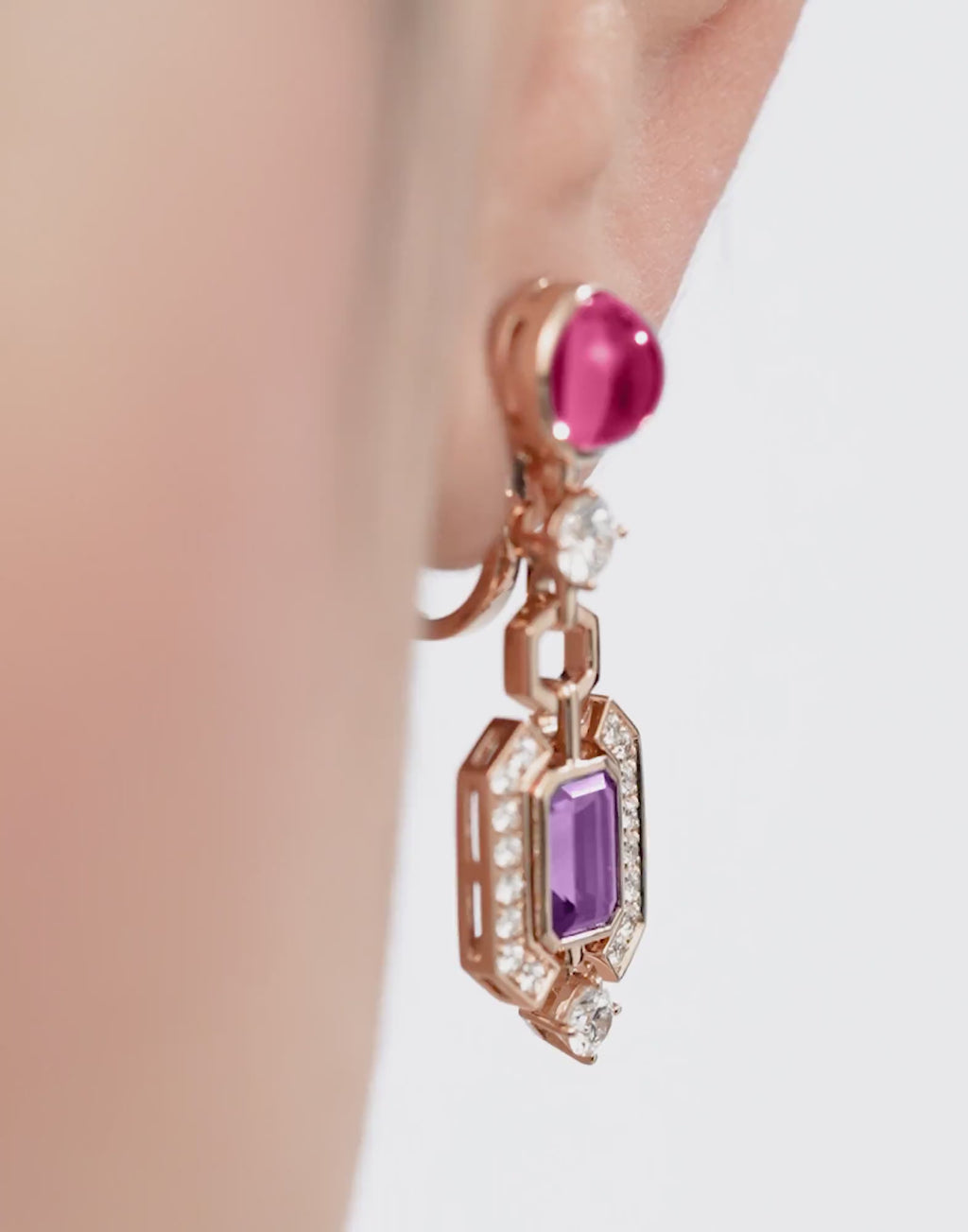 Carave Paris Diva Gemstone Diamond Drop Earrings in Rose Gold