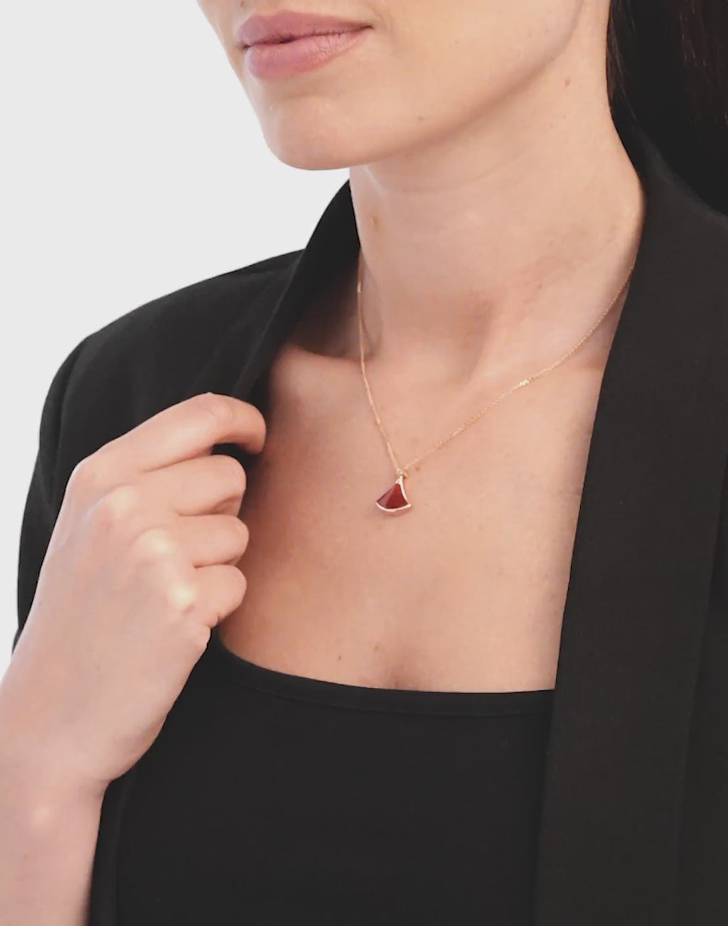 Carave Paris Diva Fan Onyx Diamond Pendant Necklace in Rose Gold