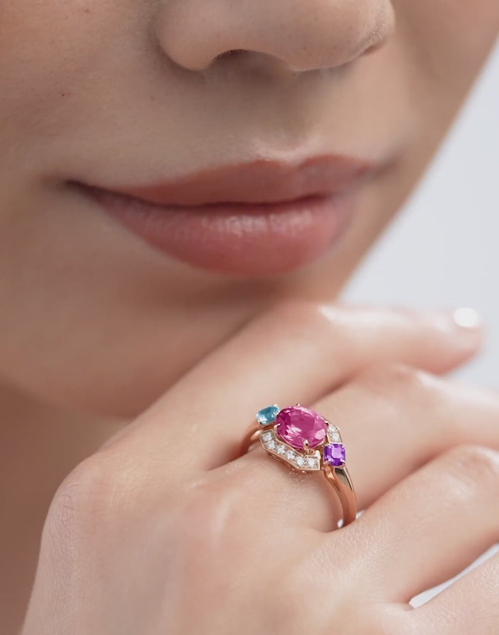 Carave Paris Multicolor Gemstone Diamond Ring Rose Gold