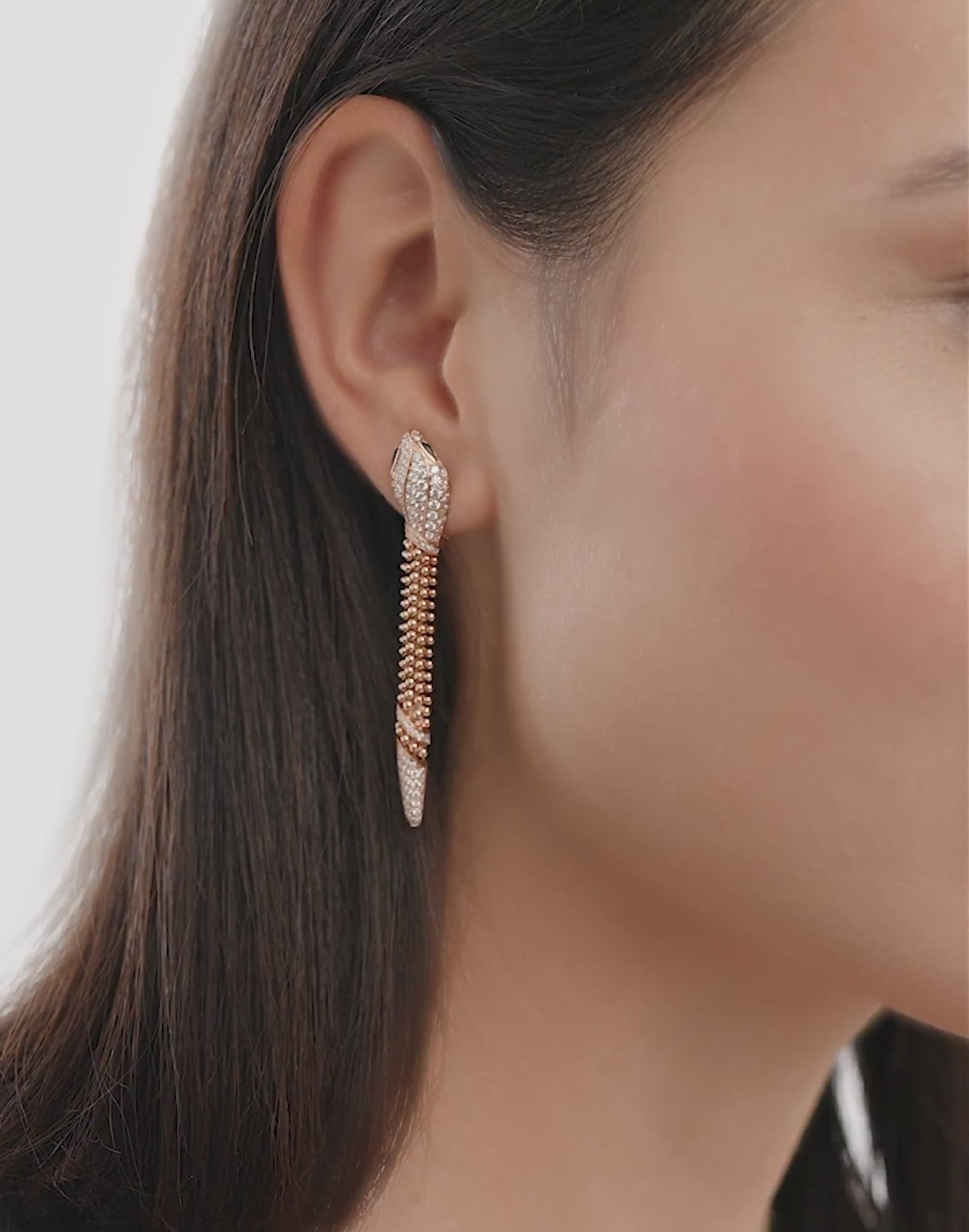 Carave Paris Serpenti Pavé Diamond Tassel Drop Earrings in Rose Gold