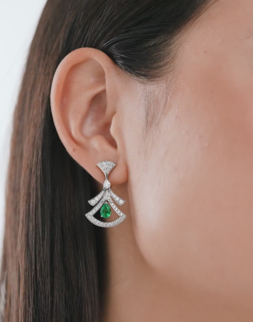 Carave Paris Diva Emerald Diamond Drop Earrings in White Gold