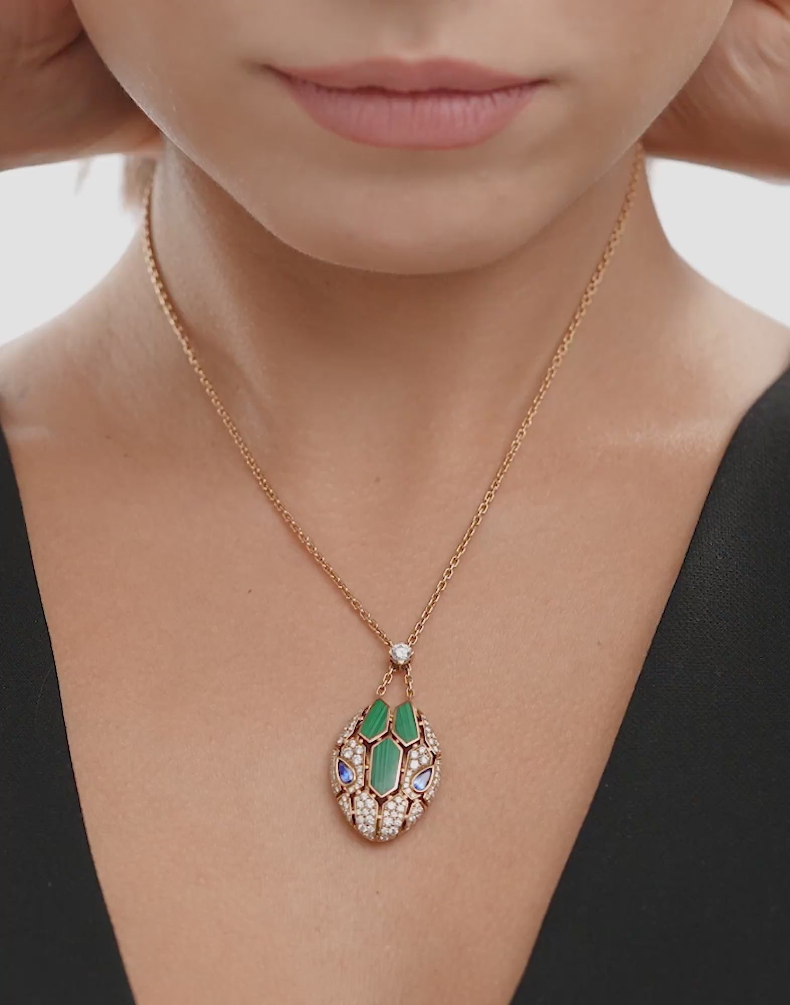 Carave Paris Art Deco Green & Blue Gemstone Oval Pendant Necklace