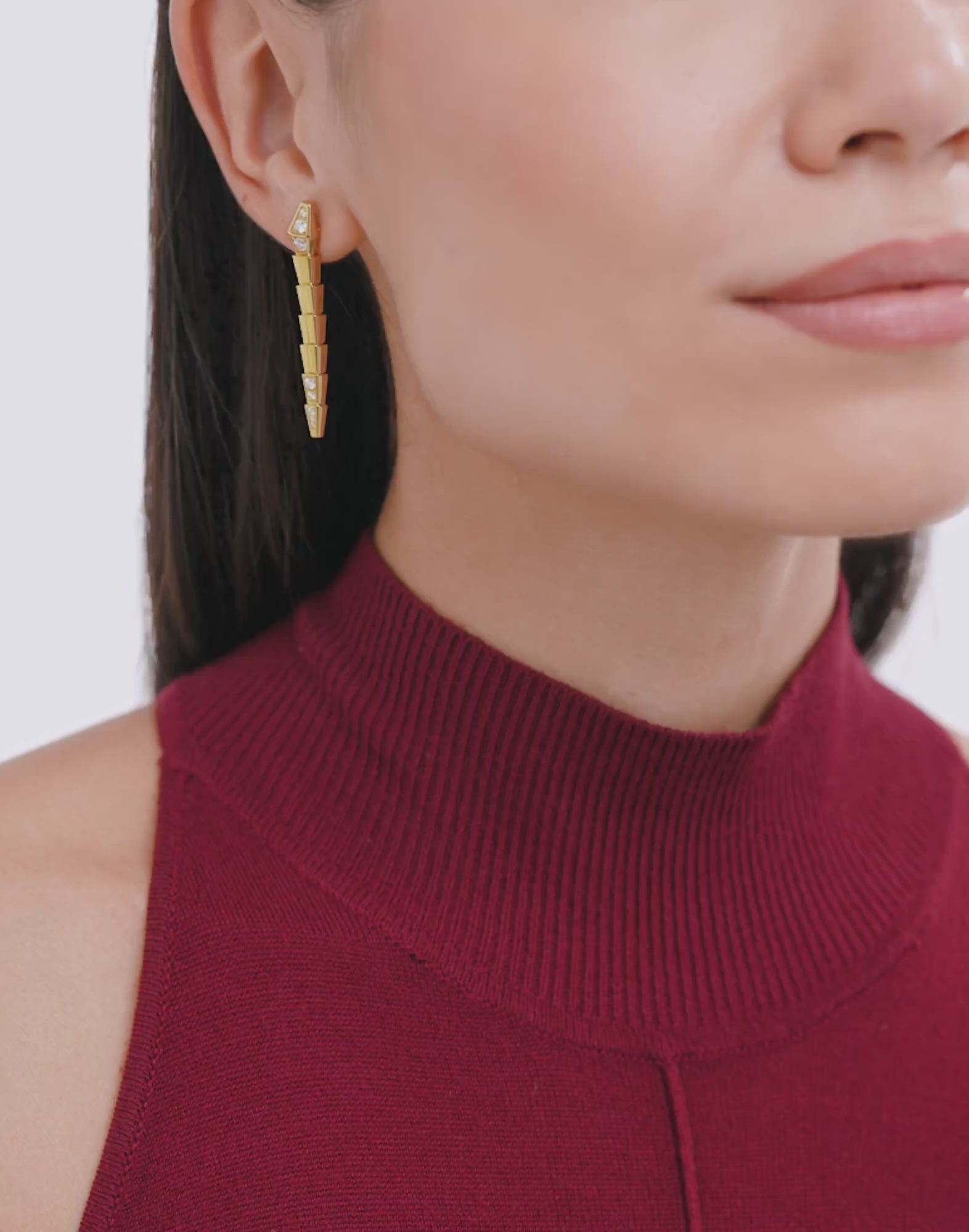 Carave Paris Serpenti Pyramid Diamond Gold Drop Earrings