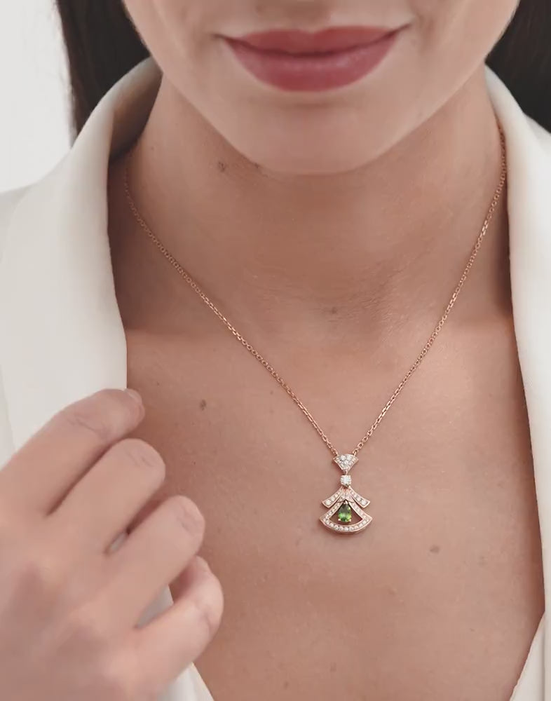 Carave Paris Art Deco Pink Gemstone Fan Pendant Necklace