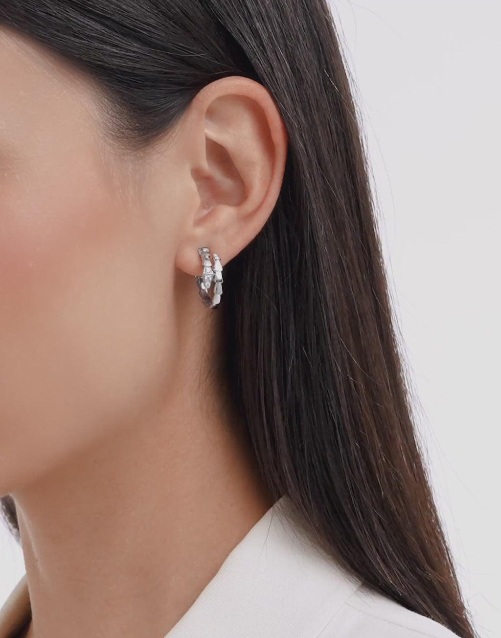 Carave Paris Serpenti Viper Diamond Huggie Earrings in White Gold